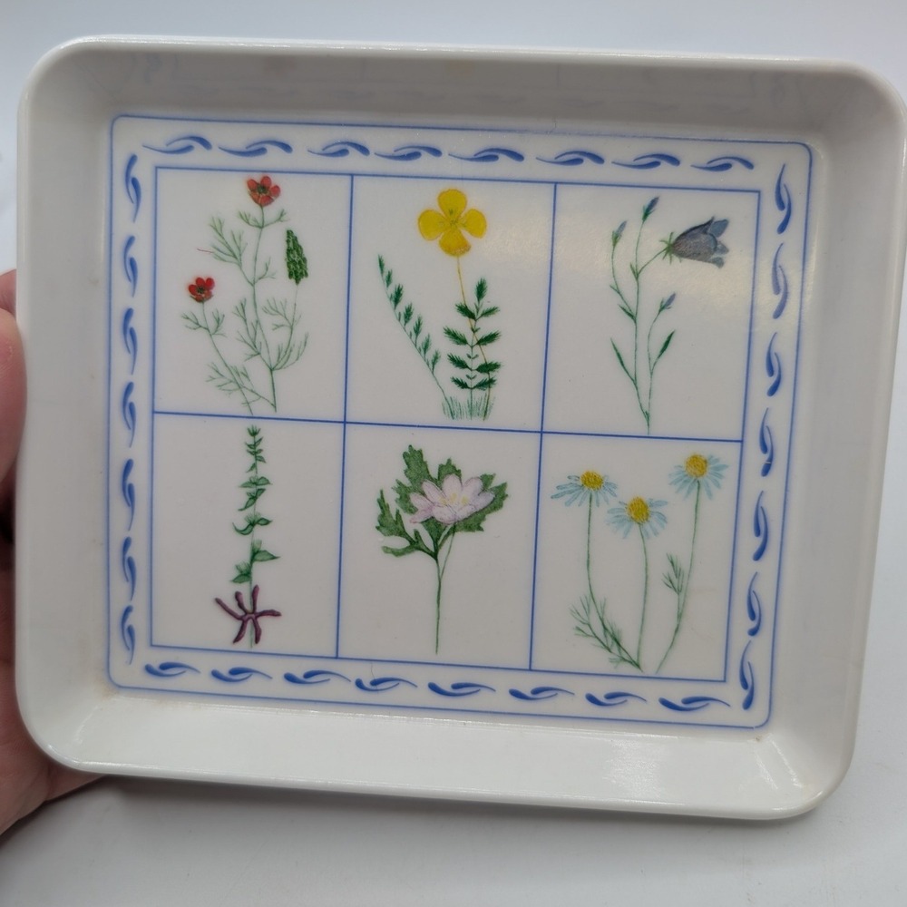 Vtg Design Imports Ltd Trinket Tray White Floral Botanical Italy Melamine 80s‎
